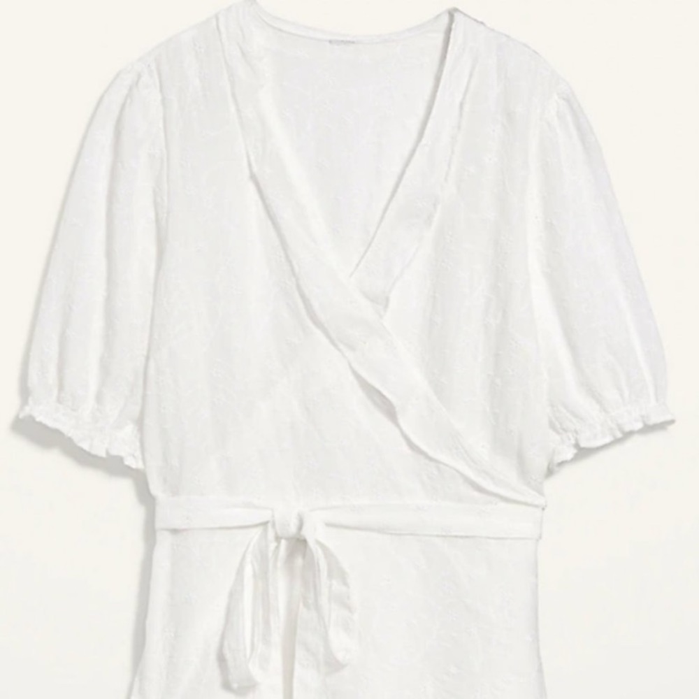 White Ruffle Embroidered Wrap Blouse - Picture 2 of 2